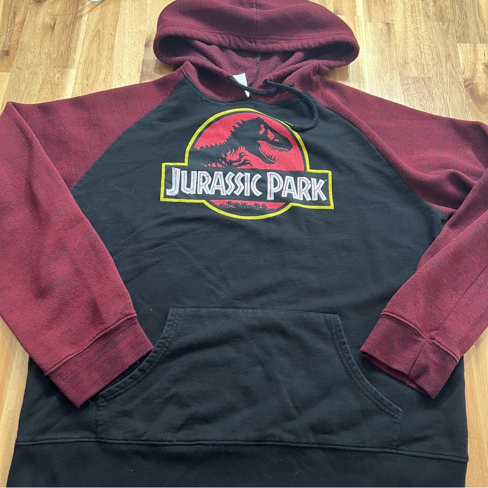 Jurassic Park Logo Hoodie Burgundy Black Raglan XXL